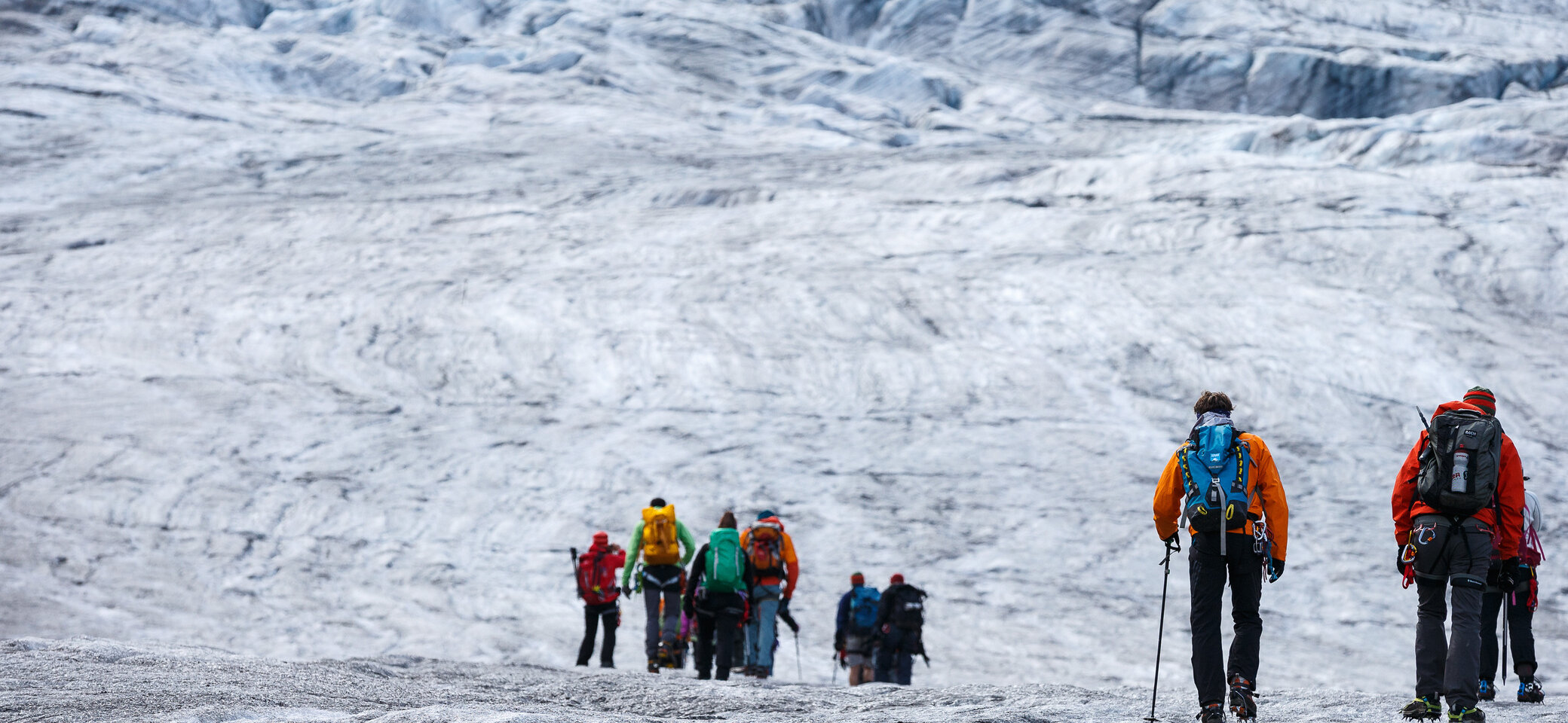 Eine Hochtourengruppe wandert über das Eisfeld über den Gepatschferner zur Rauhekopfhütte. | © DAV/Marco Kost